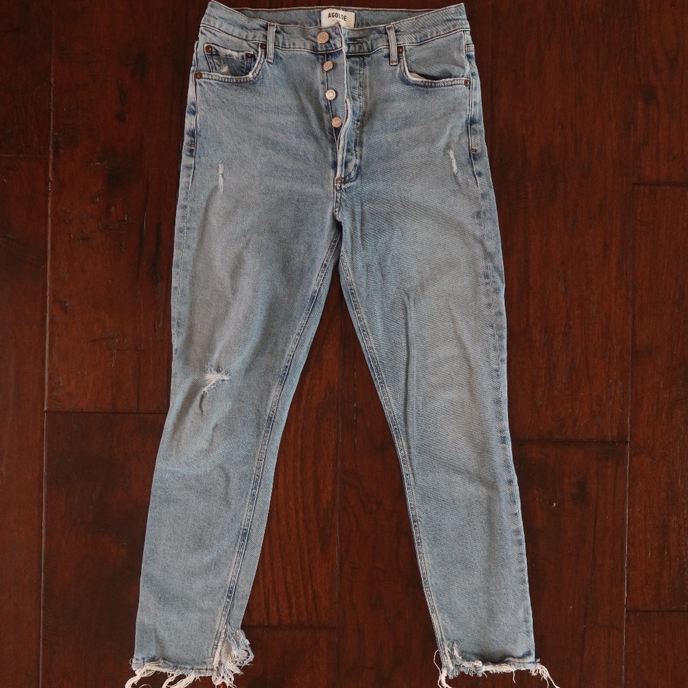 AGOLDE Light-Wash Distressed High-Rise Straight Jeans Size 28